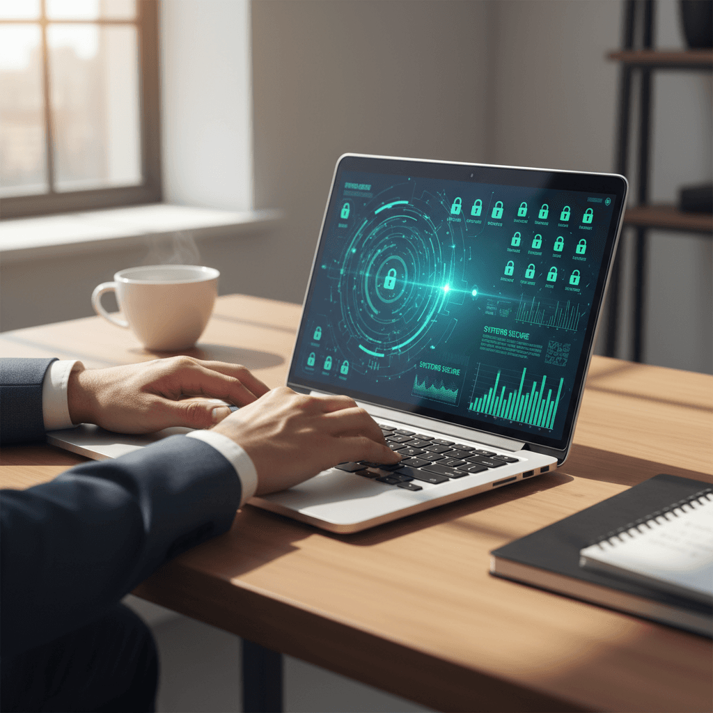 IT support professional monitoring network security and business systems